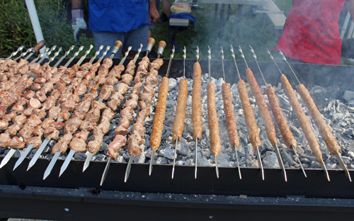 Chicken and lamb kabobs on the grill