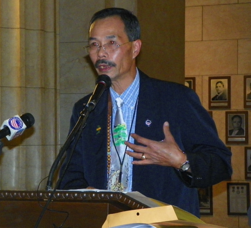 Le Nguyen speaking at City Hall