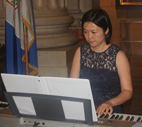 Playing national anthem on piano