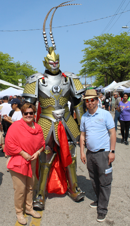 Alenka Jerak and Johnny Wu Posing with mascot at Cleveland Asian Festival