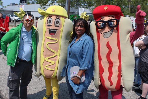 Johnny Wu and Angela Woodson Posing with mascot at Cleveland Asian Festival