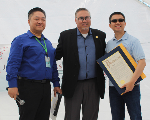 Wayne Wong, Garfield Hts Mayor Matt Burke and Vi Huynh