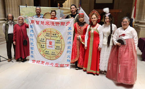 Group with banner