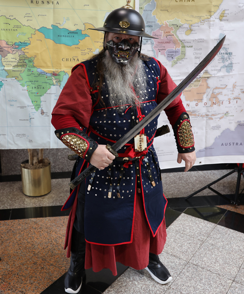 In front of map of Silk Road