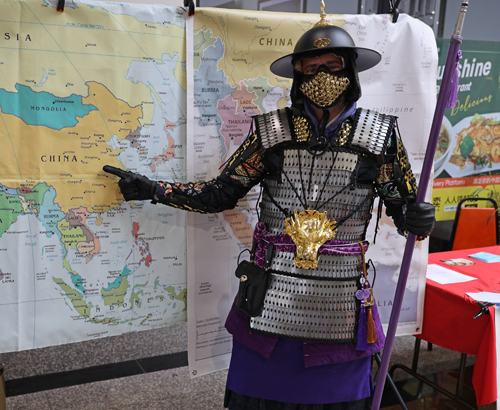 Pointing to map of the Silk Road