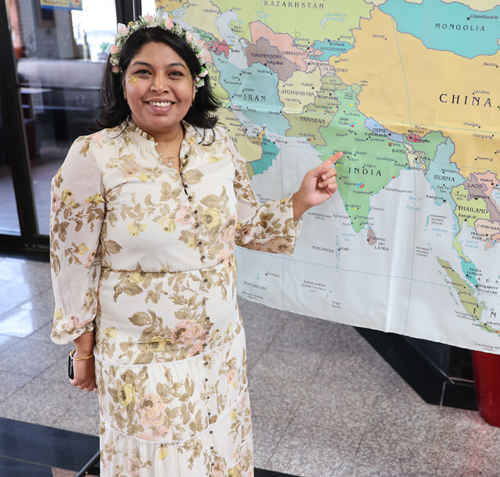 Pointing to map of India