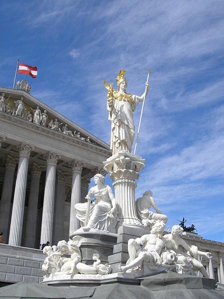 Statue of Athena in front of the Austrian Parliament building