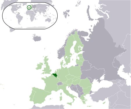 Map of Belgium in Europe