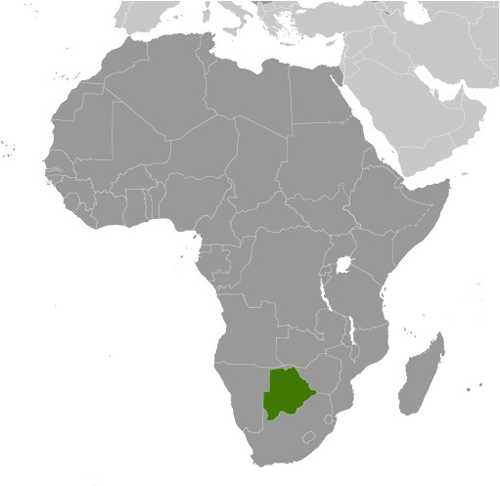 Map of Botswana in Africa