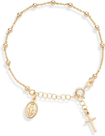 Rosary Cross Bead Charm Link Chain Bracelet