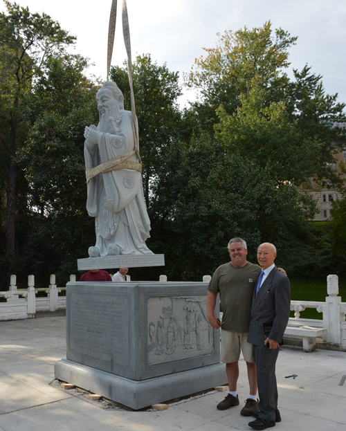Anthony Yen with New Confucius Statue Cleveland Chinese Cultural Garden