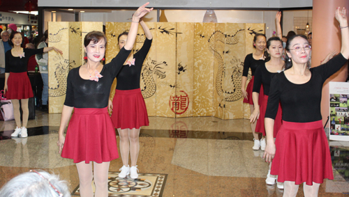 Chinese ladies from the Cleveland Glory Waist Drum Team performed at a Lunar New Year 
