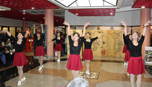 Chinese ladies from the Cleveland Glory Waist Drum Team performed at a Lunar New Year 