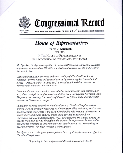 Congressional Record for ClevelandPeople.Com