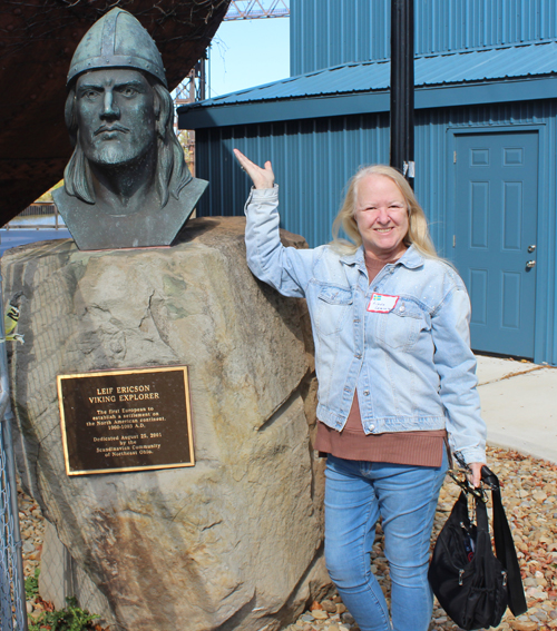 Posing with the bust of Leif Erikson on Leif Erikson Day in Cleveland 2025
