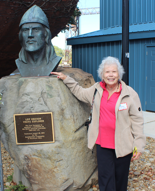 Posing with the bust of Leif Erikson on Leif Erikson Day in Cleveland 2025