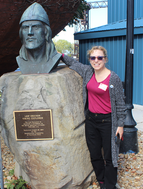 Posing with the bust of Leif Erikson on Leif Erikson Day in Cleveland 2025