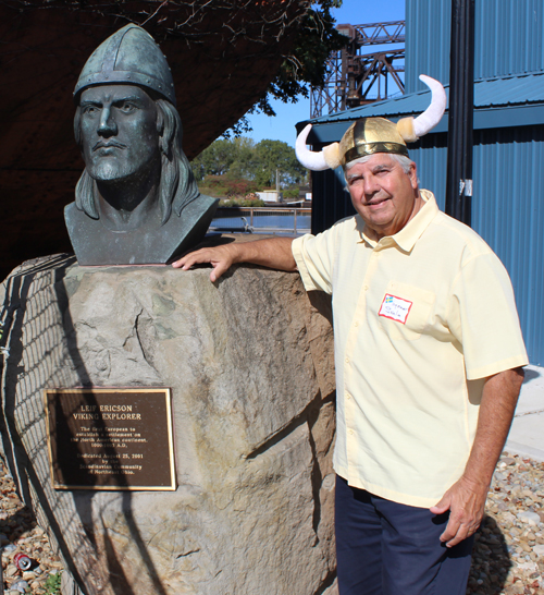 Posing with the bust of Leif Erikson on Leif Erikson Day in Cleveland 2025