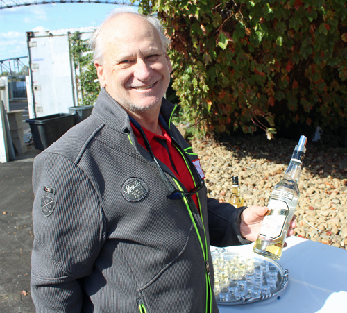 Posing with akvavit on Leif Erikson Day