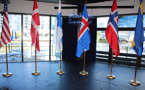Flags at the Music Box for Leif Erikson Day