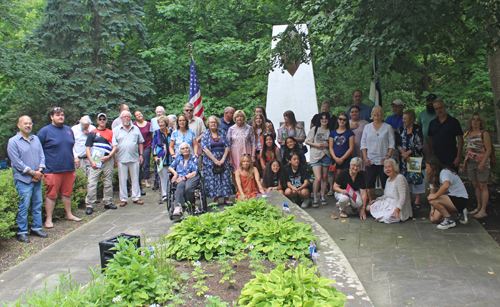 Group photo by the monument