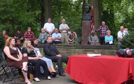 One Wolrd Day crowd in front of Madame Curie bust