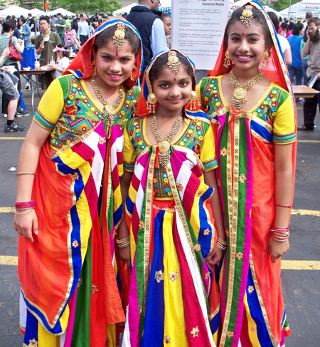 Young girls in Traditional Indian costumes