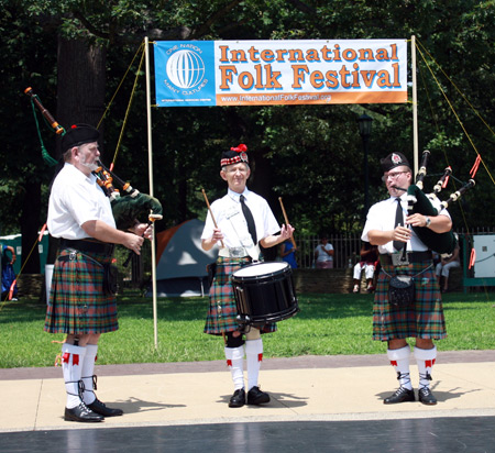 Pipers Mike Slater and Jesse Tucker and drummer Chris Kingsbury  of the Cleveland Kiltie Band