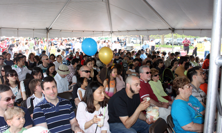 Crowds watching a performance