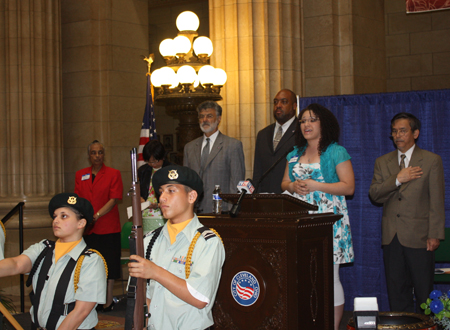 Lincoln West student Deanna Figueroa sang the National Anthem