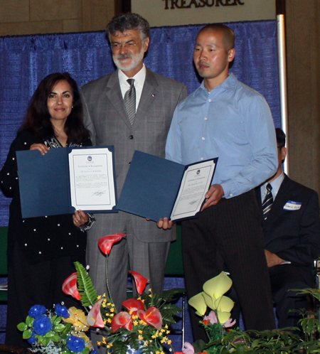Sujata Burgess, Mayor Jackson and Michael Byun of Asian Services in Action Inc.