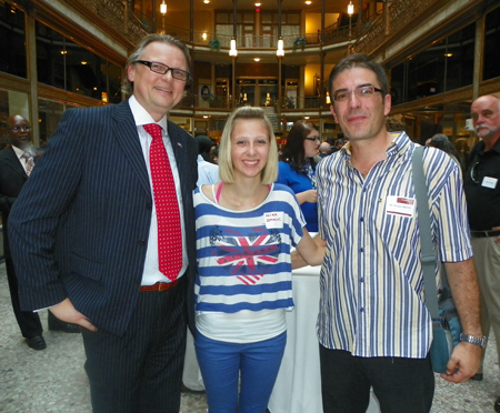 Slovenian Consul Jure Zmaucs with daughter Nika and Dragan Skevin from Serbia