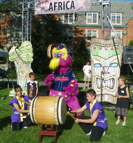 Cleveland Indians mascot Slider with Mame Daiko drummers