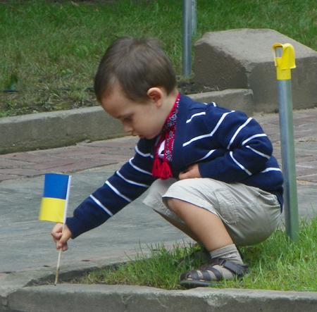 Young boy with Ukrainian Flag