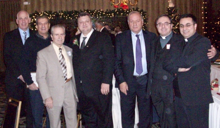 PLarry Miller, President of Global Cleveland, Abe Mina, former President of CAMEO and Board Member, Tony Abdulkarim, President of Aramoun Society, Pierre Bejjani, Pierre's Uncle Jihad Bejjani, Fr. Naim Khalil fromSt. Elias Melkite Church in Cleveland and Fr. Toufic Nasr from Our Lady of The Cedars Maronite Church in Fairlawn
