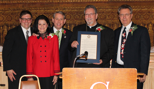 Cleveland Council's Joe Cimperman, Mike Polensek and Dona Brady with Rev. John M. Loejos and Judge Perk