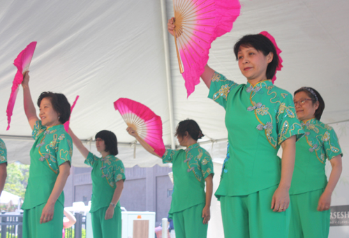 Moms from Westlake Chinese School performed a Fan Dance