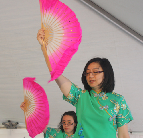 Moms from Westlake Chinese School performed a Fan Dance