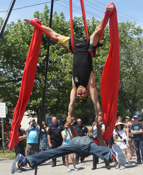 Mattcrobat from the Jasmine Dragons performs a spinning aerial routine with fabrics