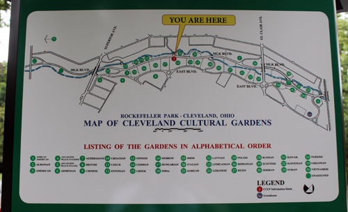 Map at Cleveland Cultural Gardens kiosk