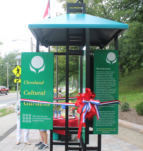 Cleveland Cultural Gardens kiosk with ribbon