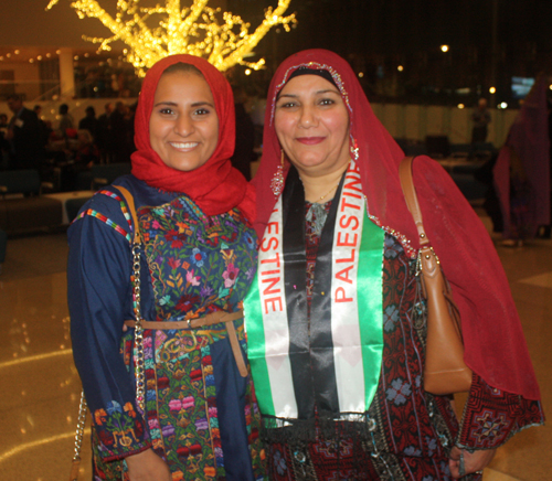Sabah Ajeel and Sara Al-Nimer in Palestinian garb