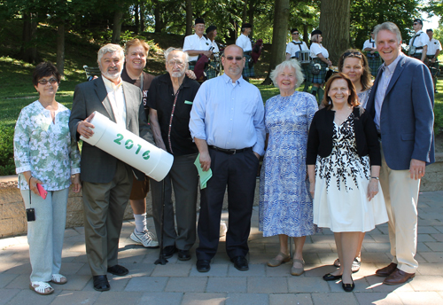 Fran and Paul Burik, Dan Hanson, Ernie Mihaly, Tom Turkaly, Erika Puussaar, Sheila Crawford, Teevi Champa and Chris Ronayne with time capsule