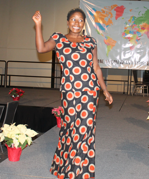Niza Phiri wearing a dress from Zambia