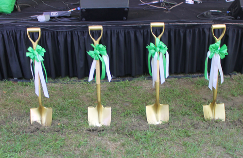Shovels for Centennial Plaza groundbreaking in Cleveland Cultural Gardens
