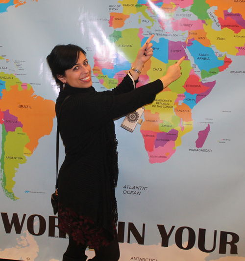 Rania Abbadi Posing with the map of Greece and Jordan