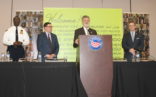 Cleveland Police Chief Calvin Williams, Joe Cimperman, Mayor Frank Jackson and Council president Kevin Kelley