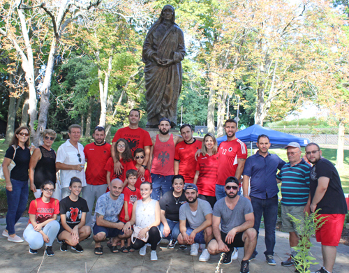 Albanian Cultural Garden group in front of Mother Teresa statue on One World Day