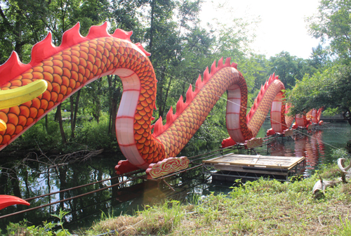 Putting the head on a 200' dragon at the Asian Lantern Festival at Cleveland Metroparks Zoo