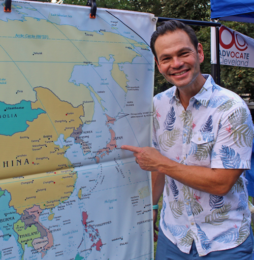 TV Anchor Chris Tanaka shows where his family is from